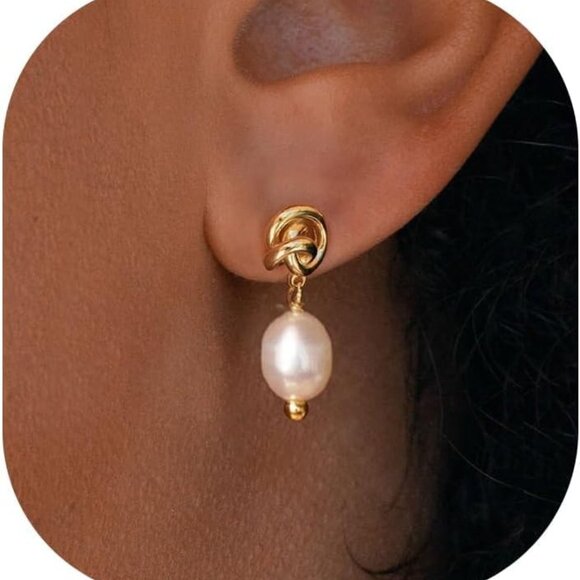 Jewelry - Pearl Earrings Dainty 14K Gold Plated Small Hoop Drop Bridal Jewelry